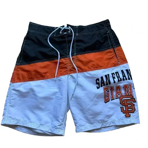 San Francisco Giants Mesh Black Orange White Color Block Swimming Trunks Shorts - Picture 1 of 12